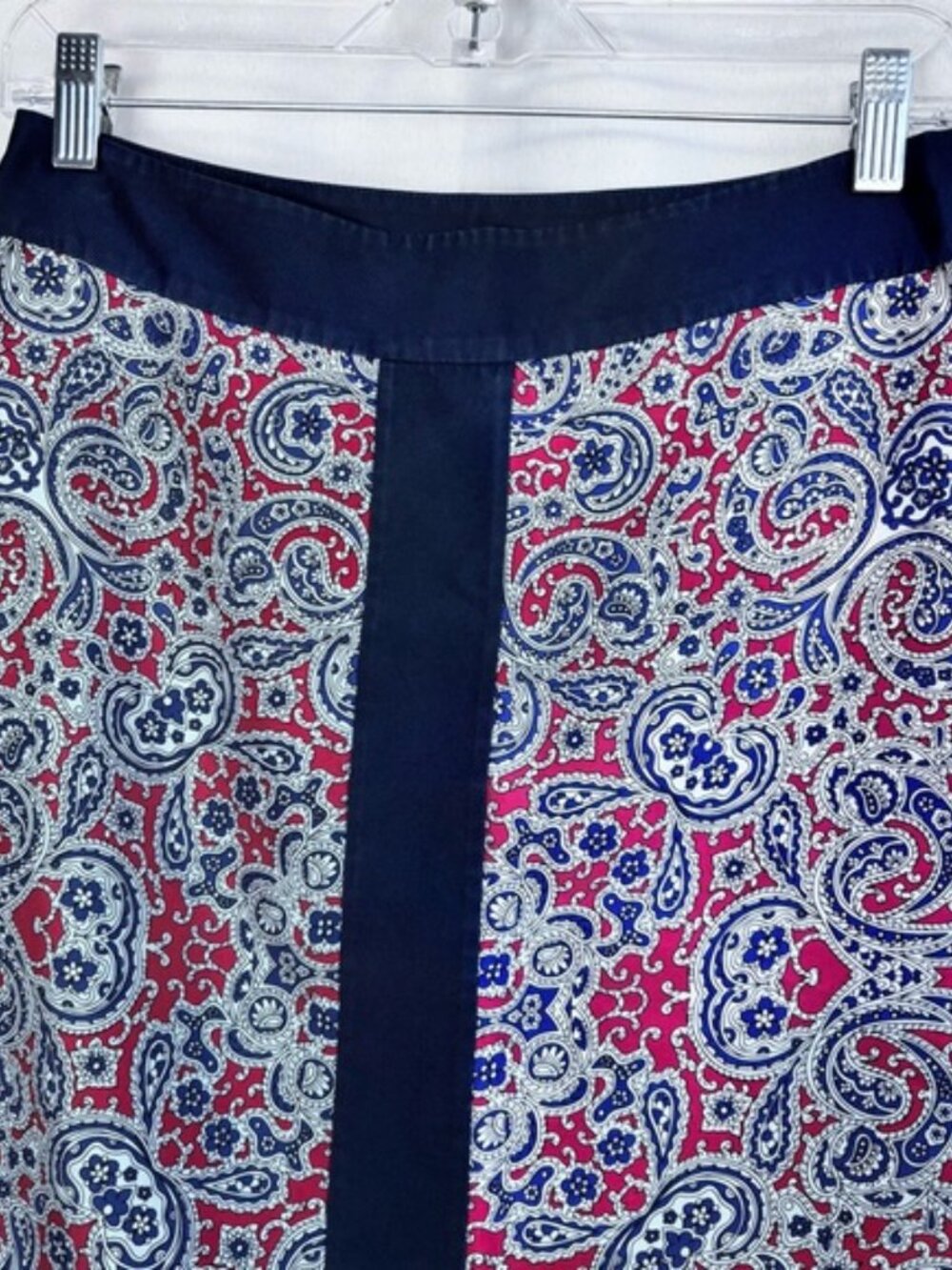 Brooks Brothers 100% Silk Paisley print Pencil Skirt Navy Red White Size 2 Lined - Picture 8 of 10